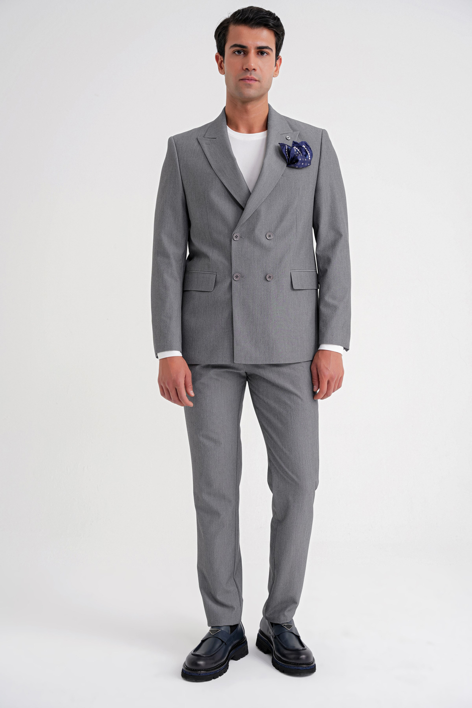Comfort Fit Rahat Kalıp Yan Cepli Esnek Pamuklu Düz Füme Pantolon P 1201
