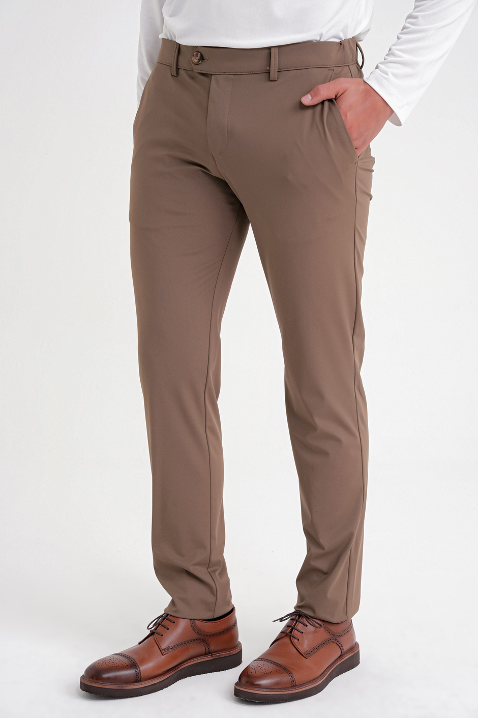 Comfort Fit Rahat Kalıp Yan Cepli Esnek Pamuklu Tütün Pantolon P 1203 