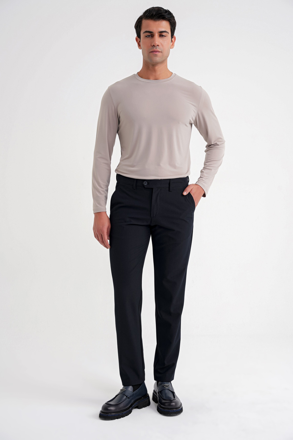 Comfort Fit Rahat Kalıp Yan Cepli Esnek Pamuklu Düz Lacivert Pantolon P 1201