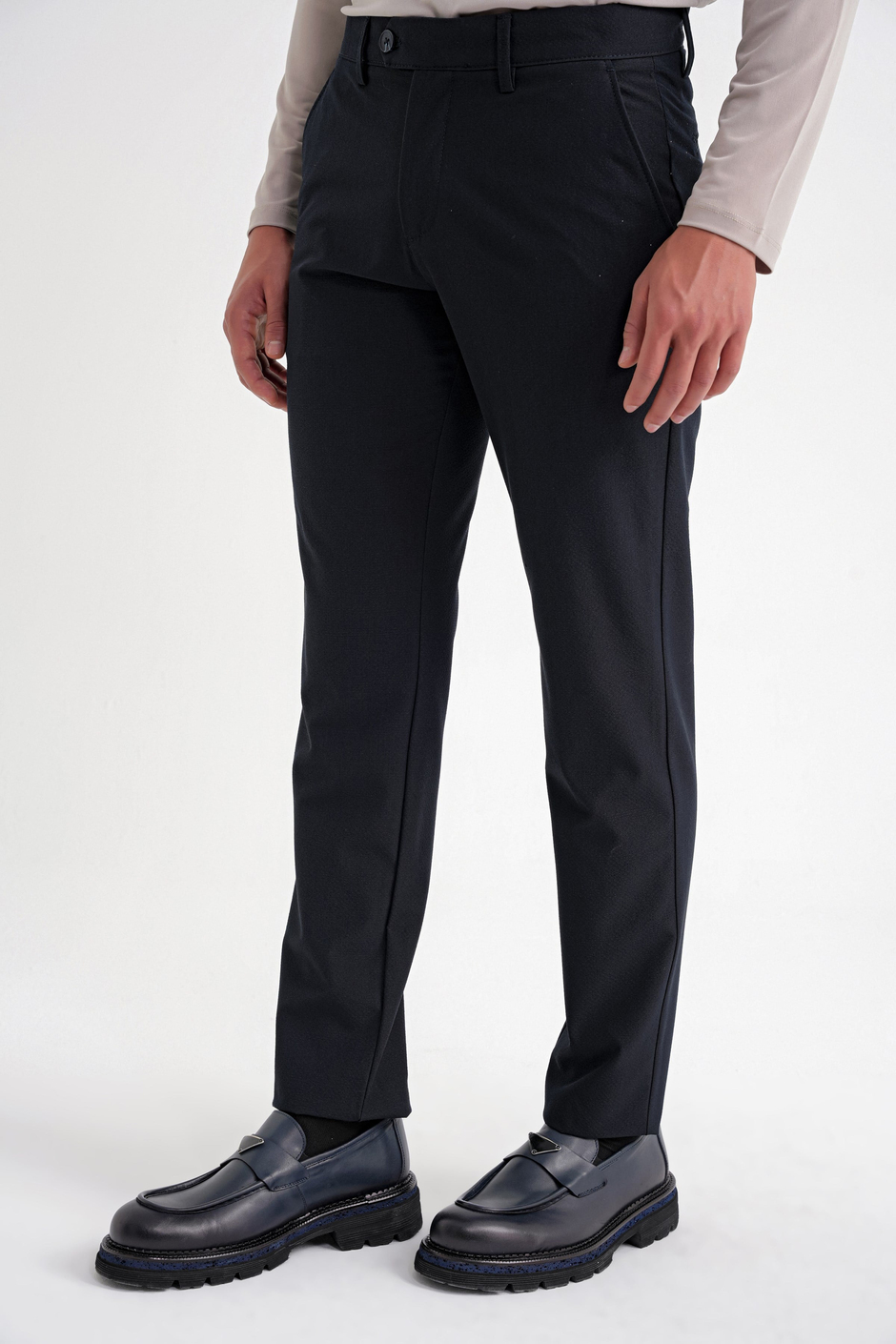 Comfort Fit Rahat Kalıp Yan Cepli Esnek Pamuklu Düz Lacivert Pantolon P 1201
