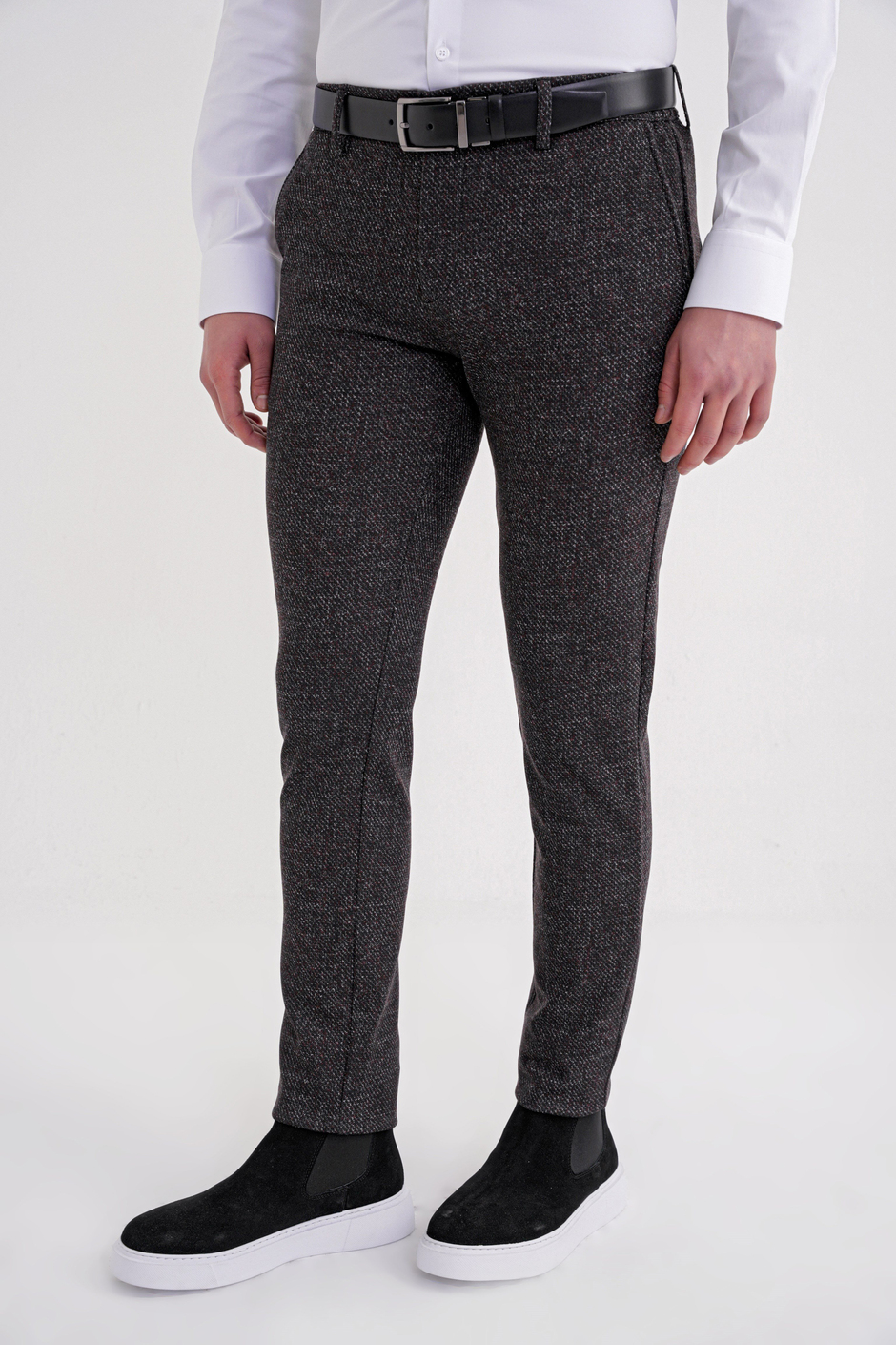 Comfort Fit Rahat Kalıp Yan Cepli Esnek Yünlü Kırçıllı Siyah Pantolon P 1208