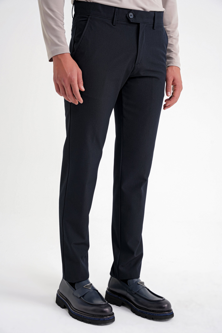 Comfort Fit Rahat Kalıp Yan Cepli Esnek Pamuklu Düz Lacivert Pantolon P 1201