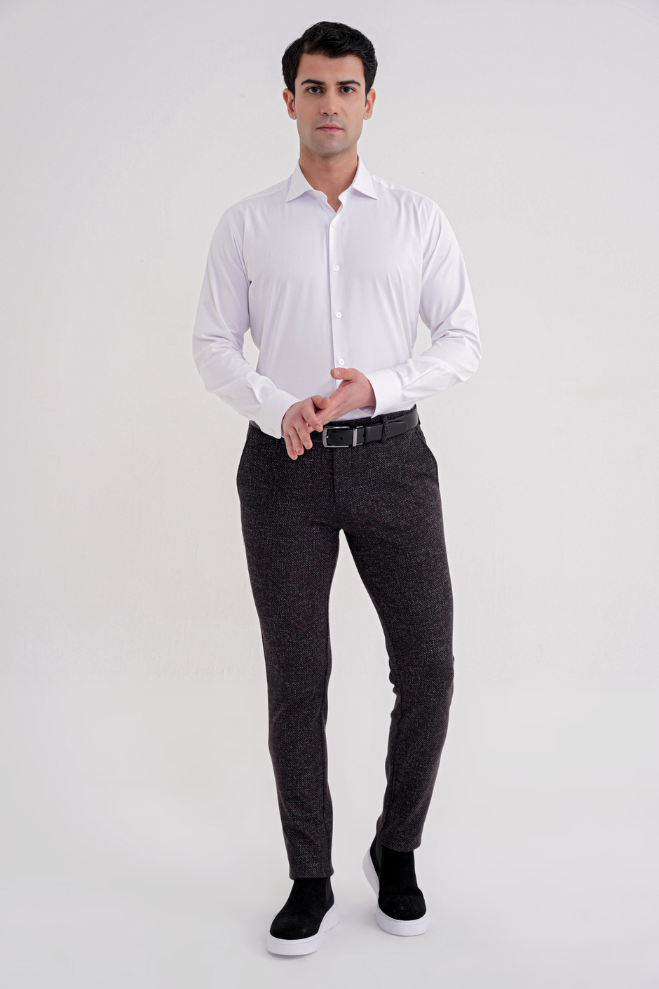 Comfort Fit Rahat Kalıp Yan Cepli Esnek Yünlü Kırçıllı Siyah Pantolon P 1208