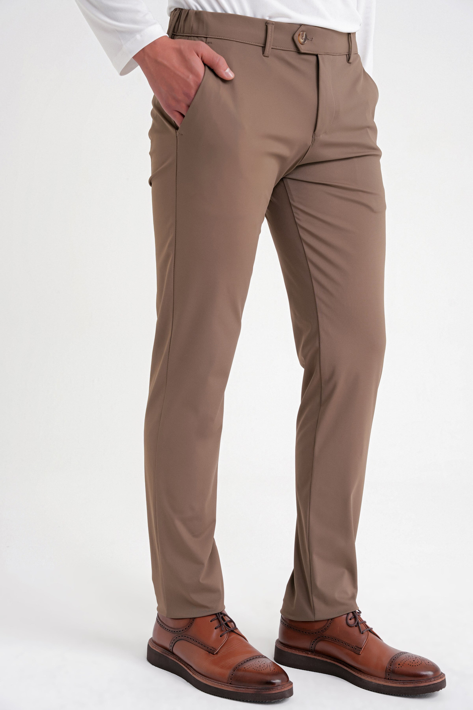 Comfort Fit Rahat Kalıp Yan Cepli Esnek Pamuklu Tütün Pantolon P 1203 