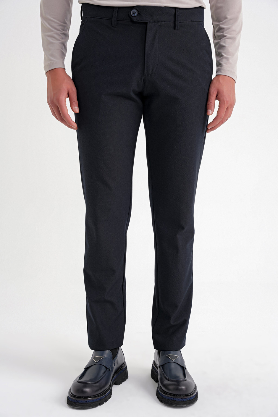 Comfort Fit Rahat Kalıp Yan Cepli Esnek Pamuklu Düz Lacivert Pantolon P 1201