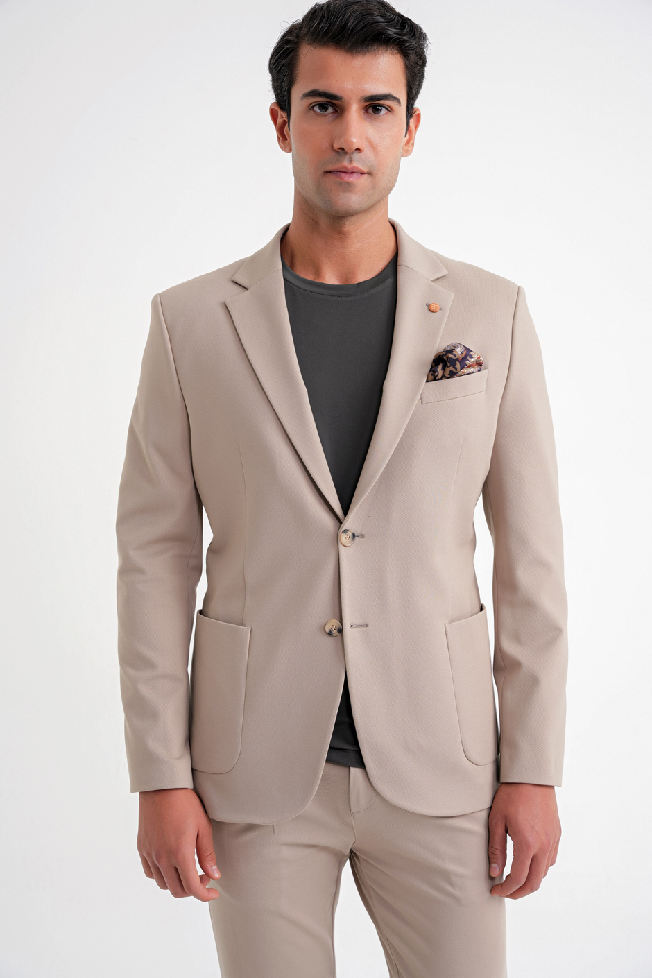 Comfort Fit Torba Cep Çift Yırtmaç Esnek Pamuklu Bej Ceket C 721