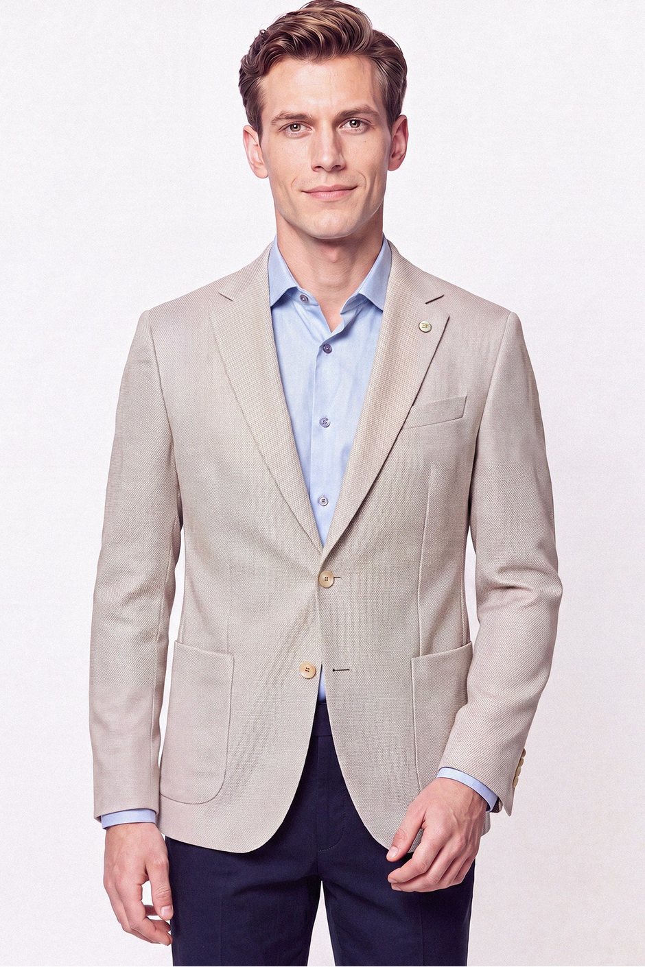 Comfort Fit Torba Cep Esnek Pamuklu Bej Blazer Ceket C 740
