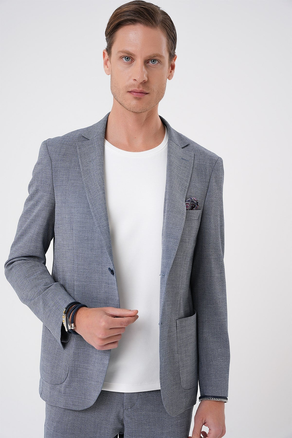 Comfort Fit Torba Cep Gofre Kumaş Koyu Gri Blazer Ceket C 679