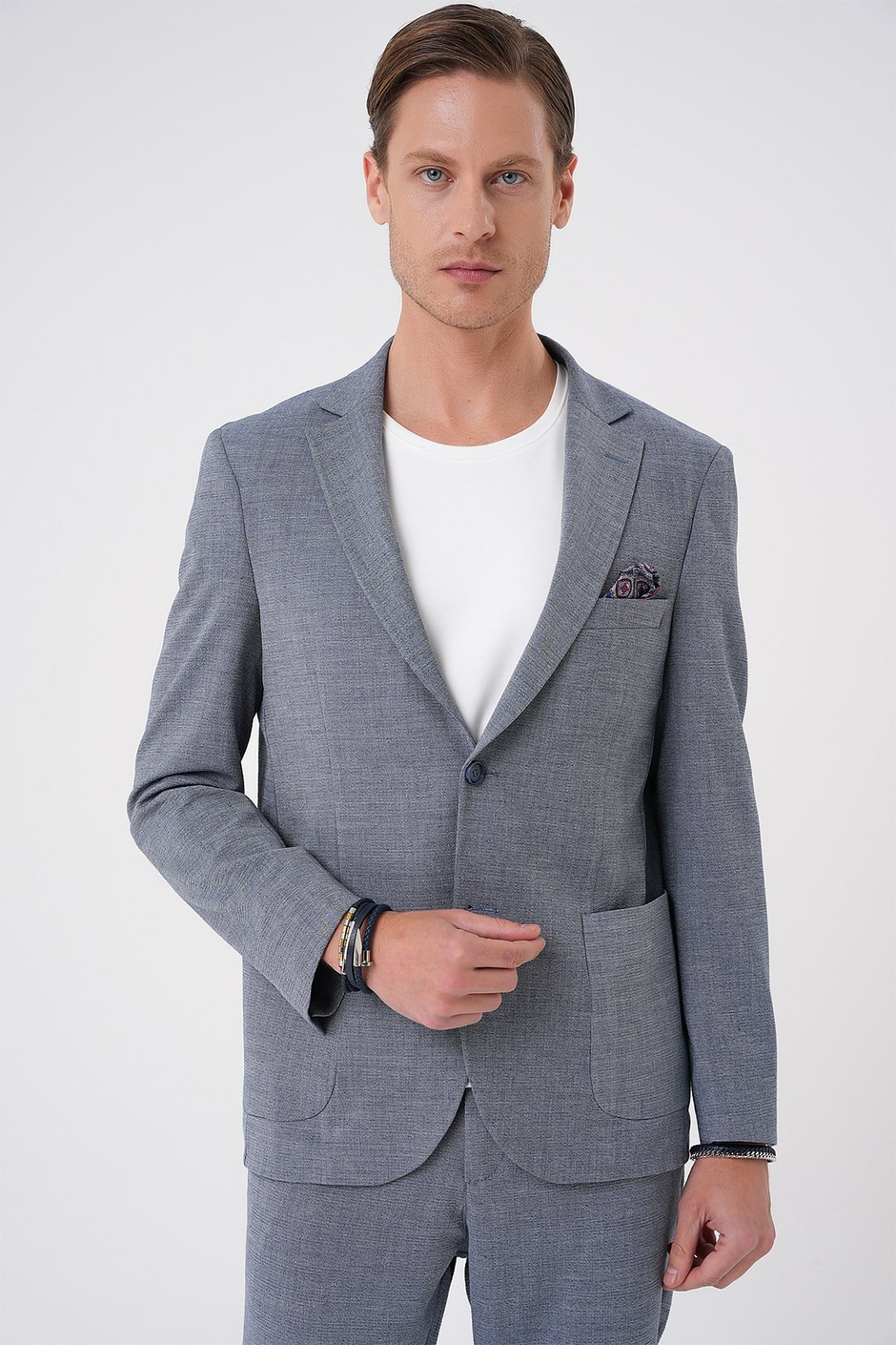 Comfort Fit Torba Cep Gofre Kumaş Koyu Gri Blazer Ceket C 679