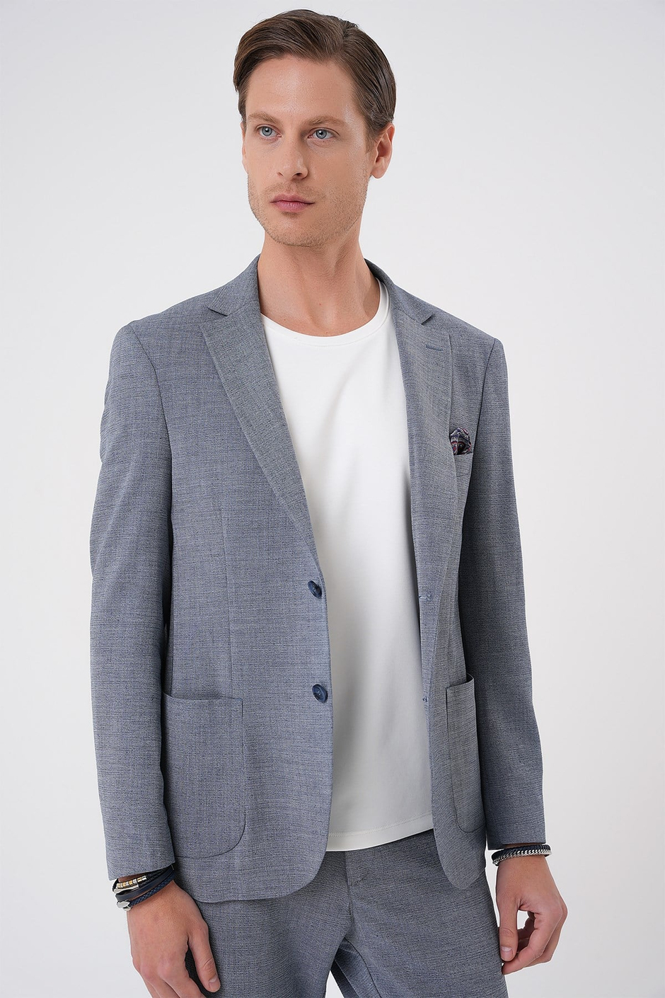 Comfort Fit Torba Cep Gofre Kumaş Koyu Gri Blazer Ceket C 679