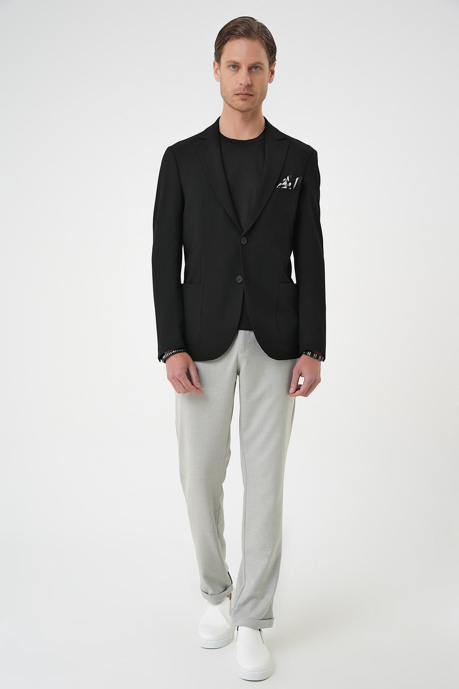 Comfort Fit Torba Cep Gofre Kumaş Koyu Siyah Blazer Ceket C 679