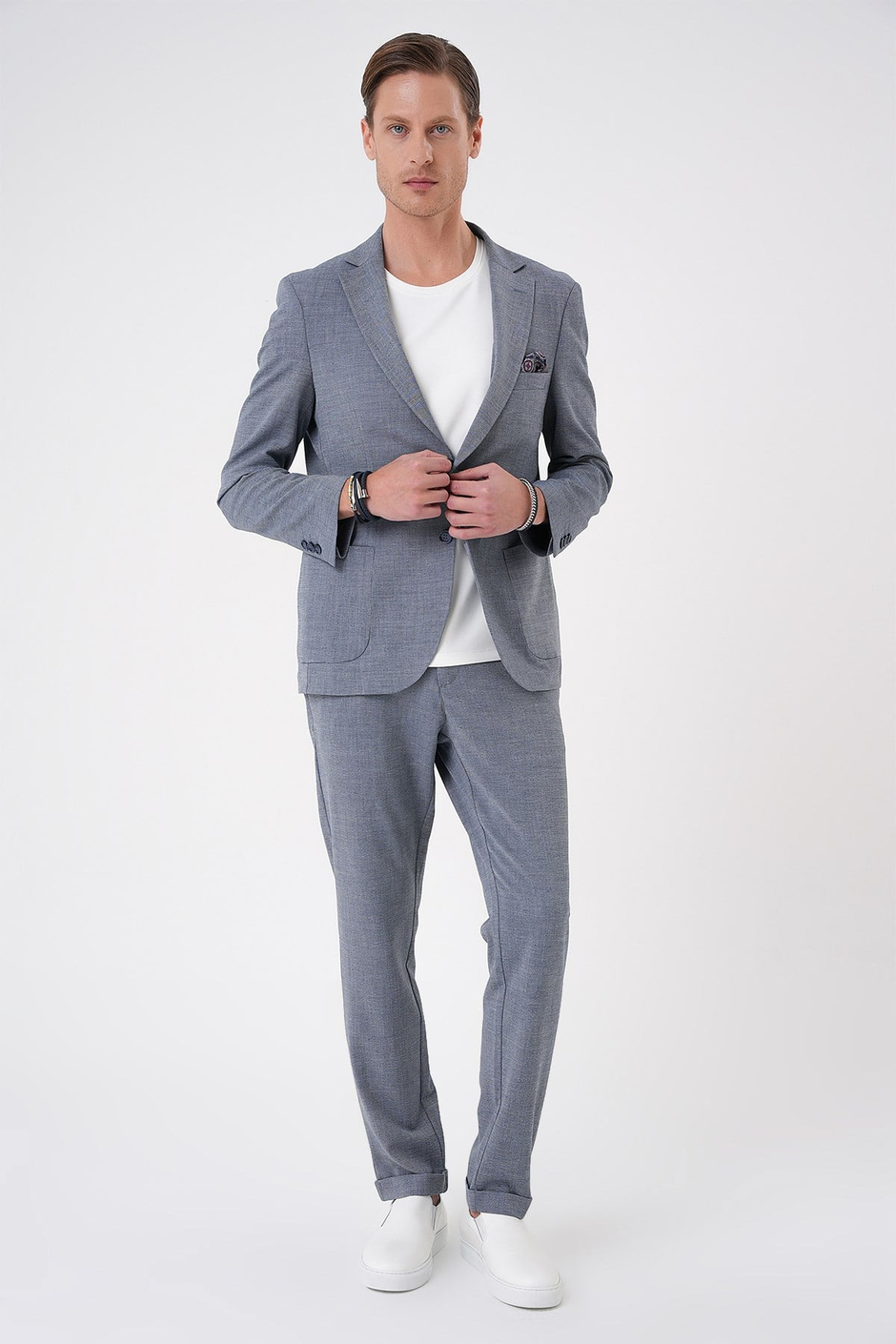 Comfort Fit Torba Cep Gofre Kumaş Koyu Gri Blazer Ceket C 679