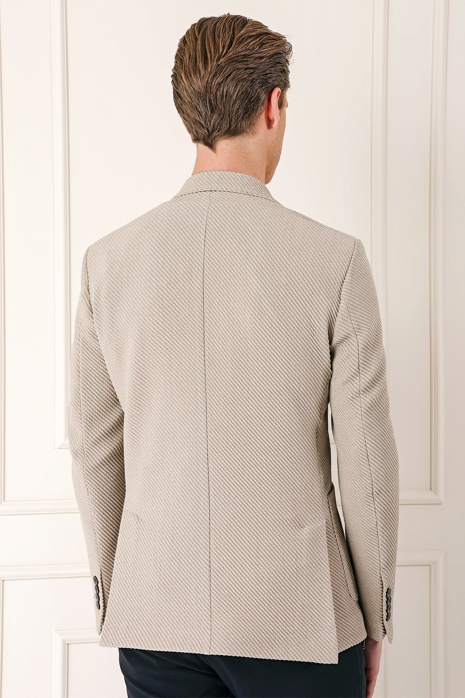 Comfort Fit Torba Cep Şeritli Dokuma Pamuklu Blazer Taş Ceket C 670