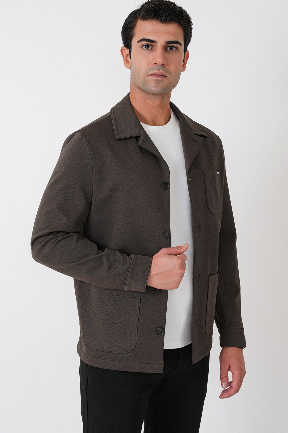 Comfort Fit Torba Cepli Esnek Pamuk Haki Gömlek Ceket C 755