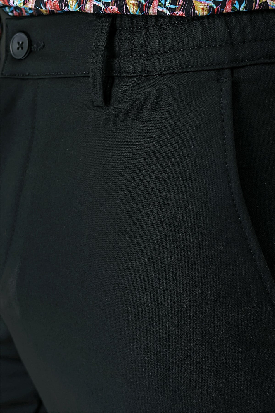 Comfort Fit Yan Cep Beli Lastikli Esnek Pamuk Siyah Jogger Pantolon P 1143