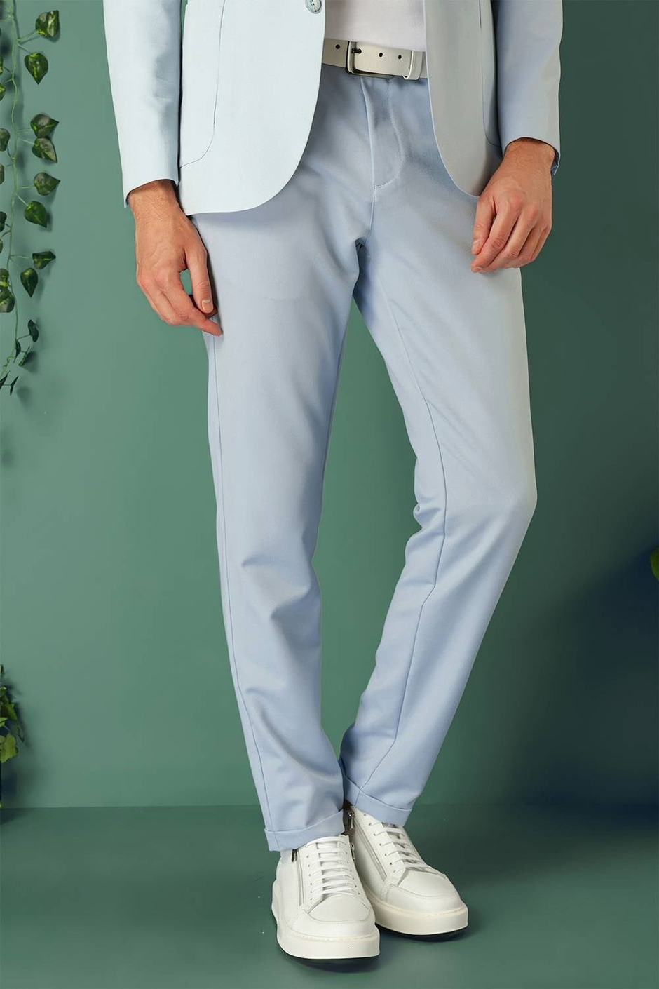 Comfort Fit Yan Cep Beli Lastikli Esnek Pamuk Mavi Jogger Pantolon P 1143
