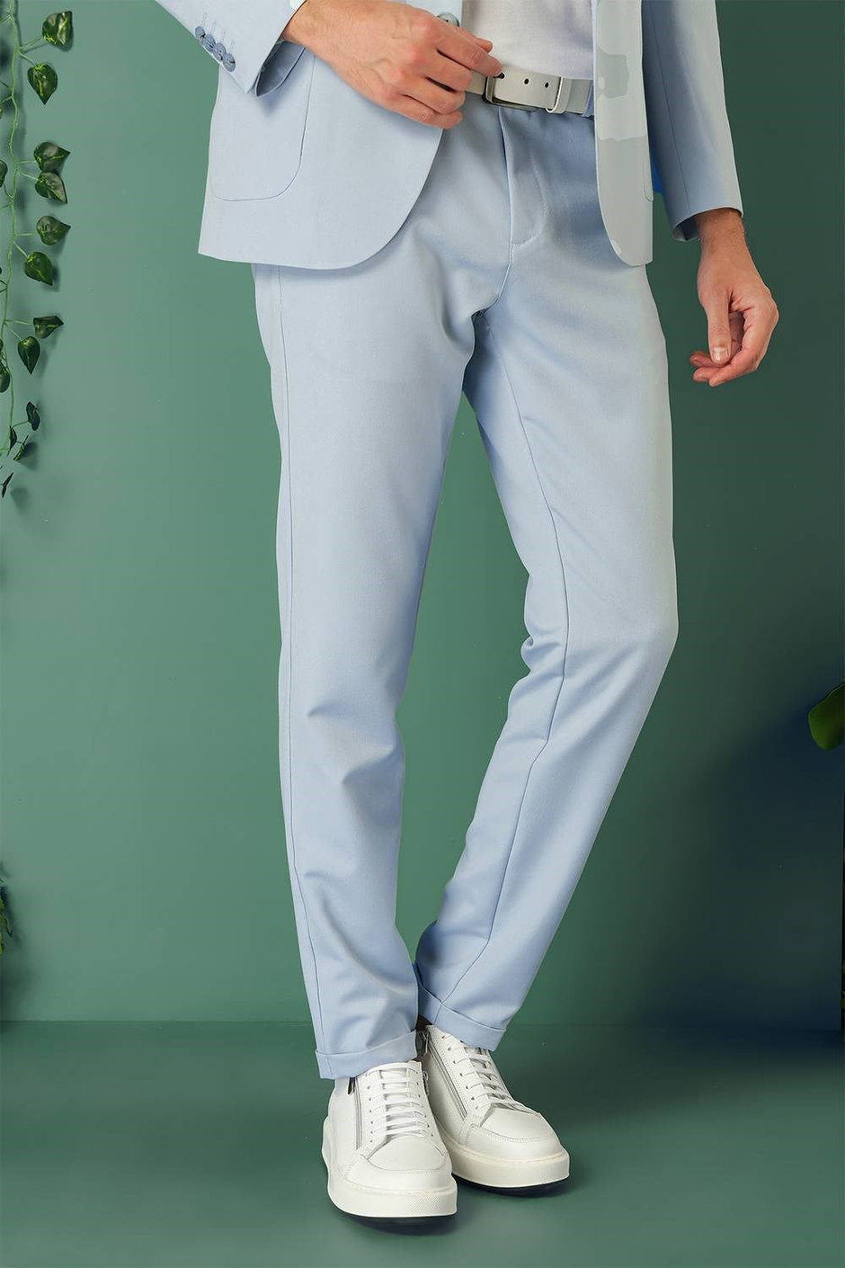 Comfort Fit Yan Cep Beli Lastikli Esnek Pamuk Mavi Jogger Pantolon P 1143