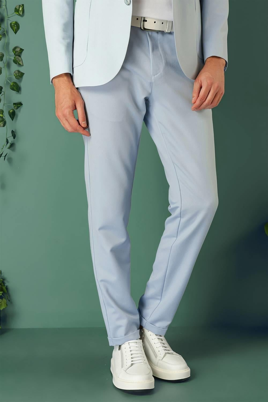 Comfort Fit Yan Cep Beli Lastikli Esnek Pamuk Mavi Jogger Pantolon P 1143