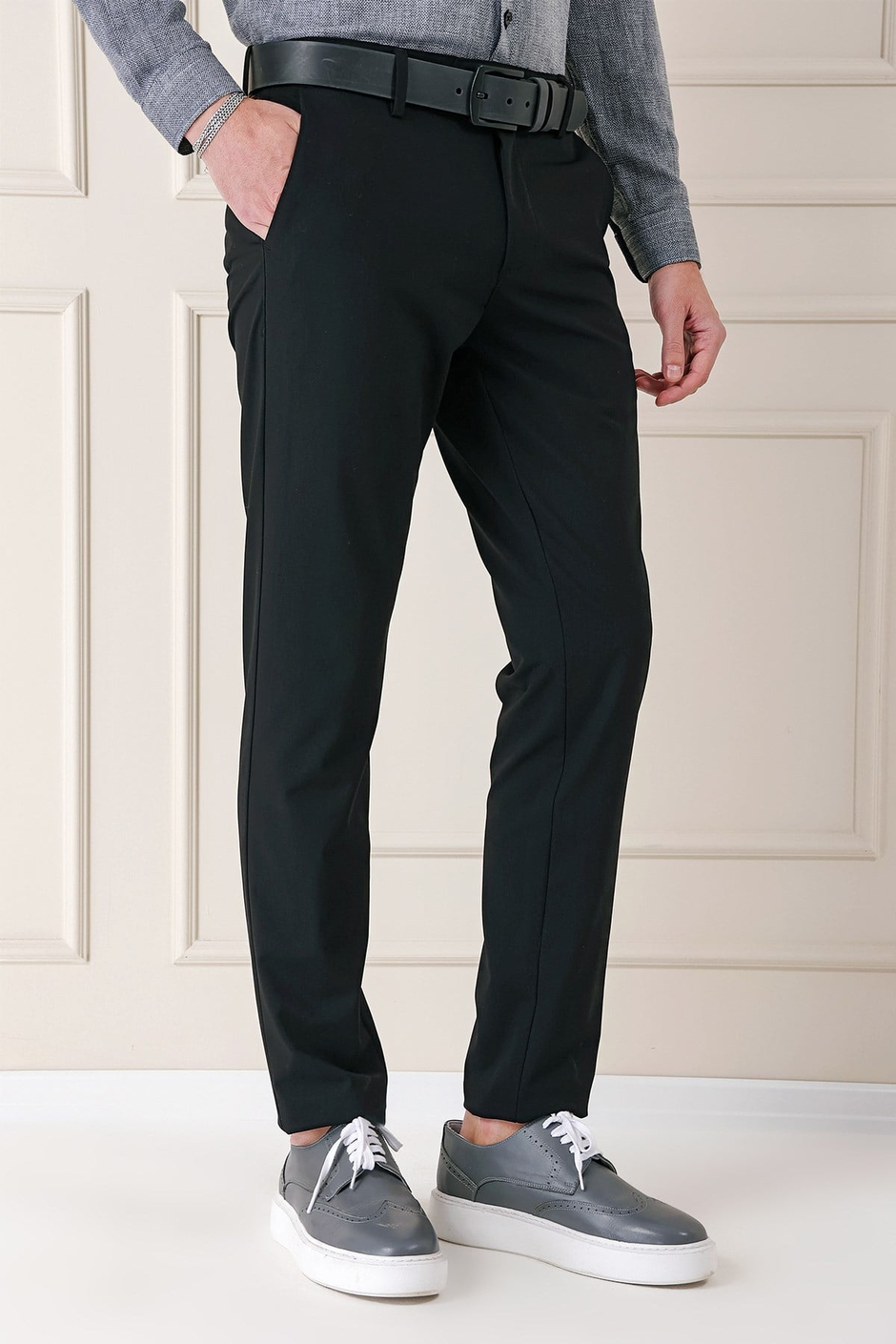 Comfort Fit Yan Cep Pamuk Gabardin Casual Siyah Pantolon P 1146