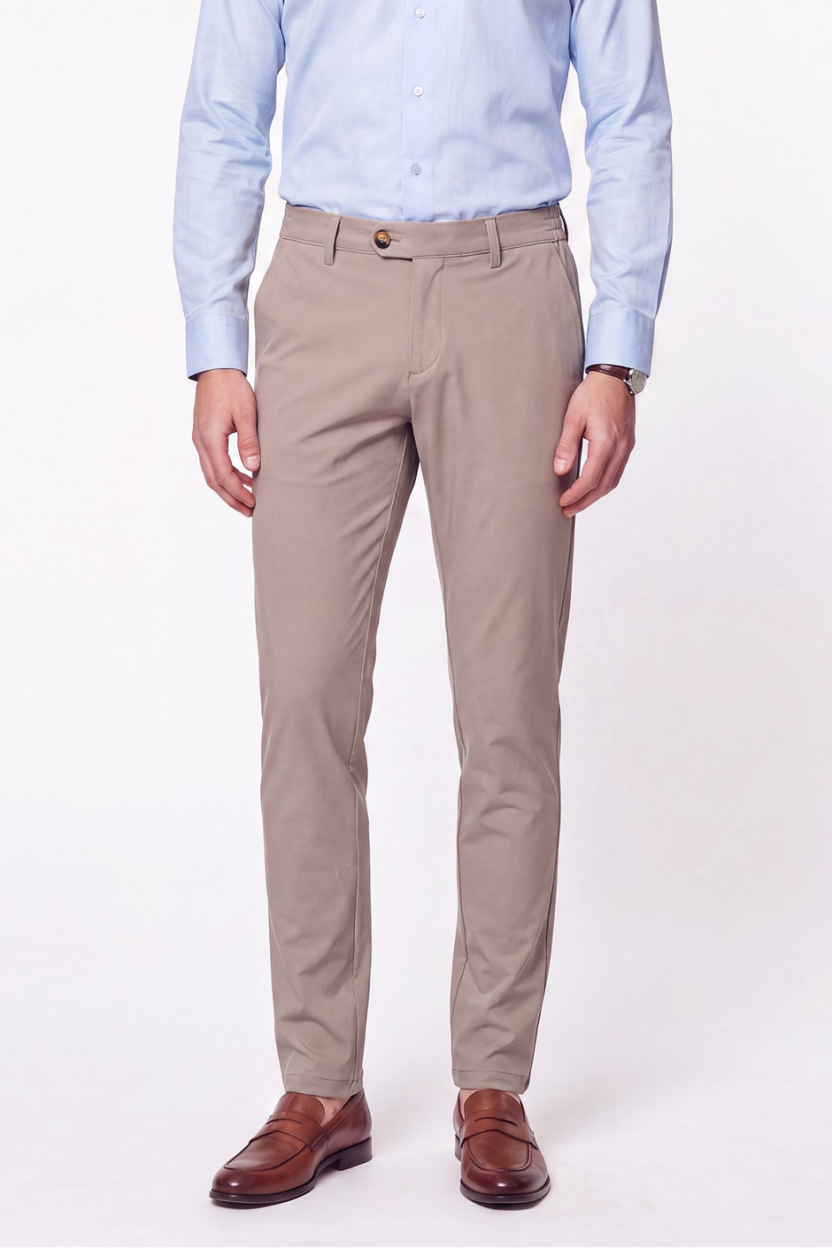 Comfort Fit Yan Cepli Beli Lastikli Esnek Pamuk Koyu Bej Jogger Pantolon P 1223