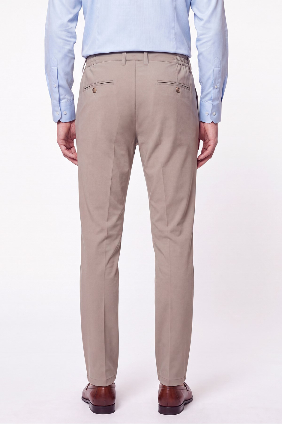 Comfort Fit Yan Cepli Beli Lastikli Esnek Pamuk Koyu Bej Jogger Pantolon P 1223