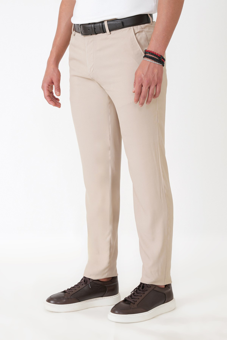 Comfort Fit Yan Cepli Pamuklu Bej Pantolon P 1225