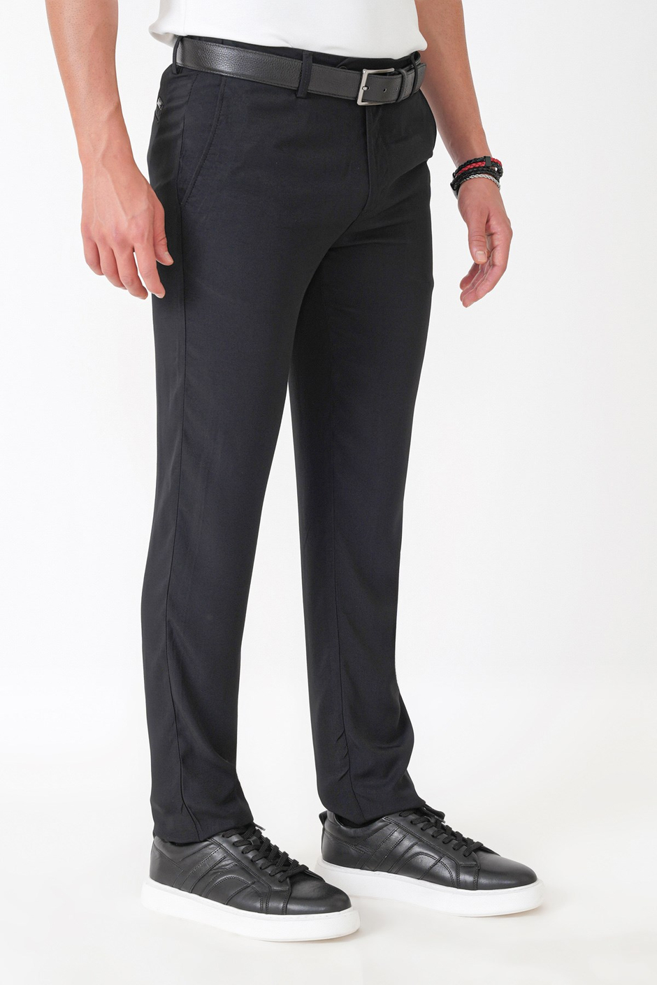 Comfort Fit Yan Cepli Pamuklu Siyah Pantolon P 1225