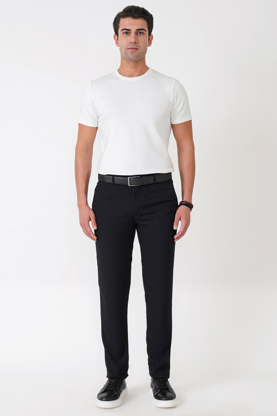 Comfort Fit Yan Cepli Pamuklu Siyah Pantolon P 1225