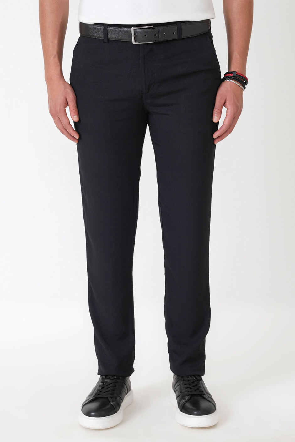 Comfort Fit Yan Cepli Pamuklu Siyah Pantolon P 1225