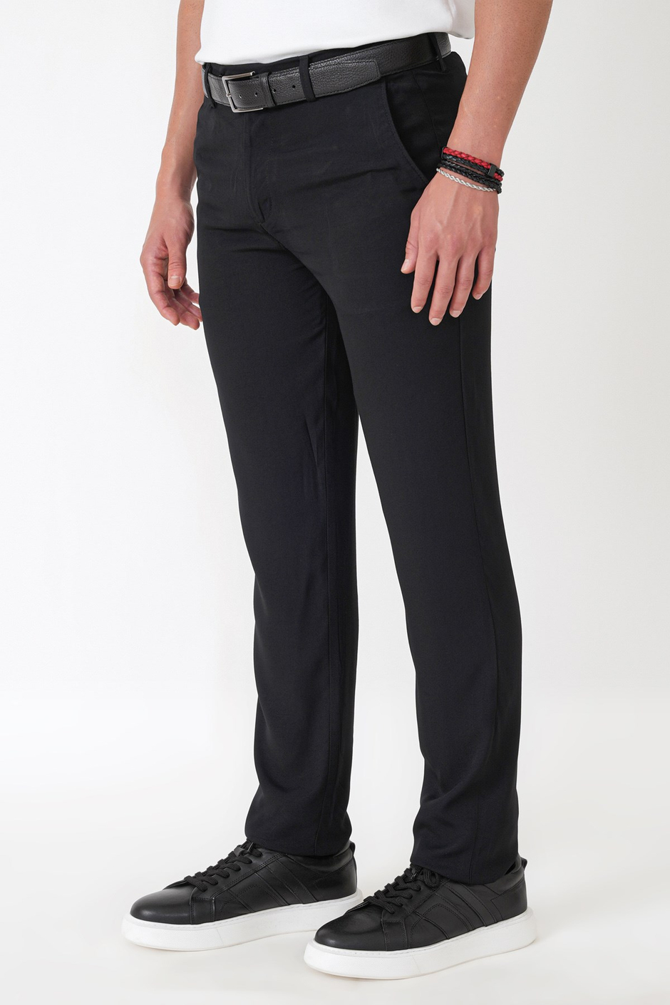 Comfort Fit Yan Cepli Pamuklu Siyah Pantolon P 1225
