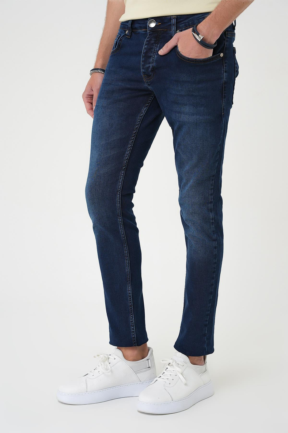 Slim Fit Beş Cepli Likralı Yıkamalı Koyu Mavi Jean Kot Pantolon Denim 133