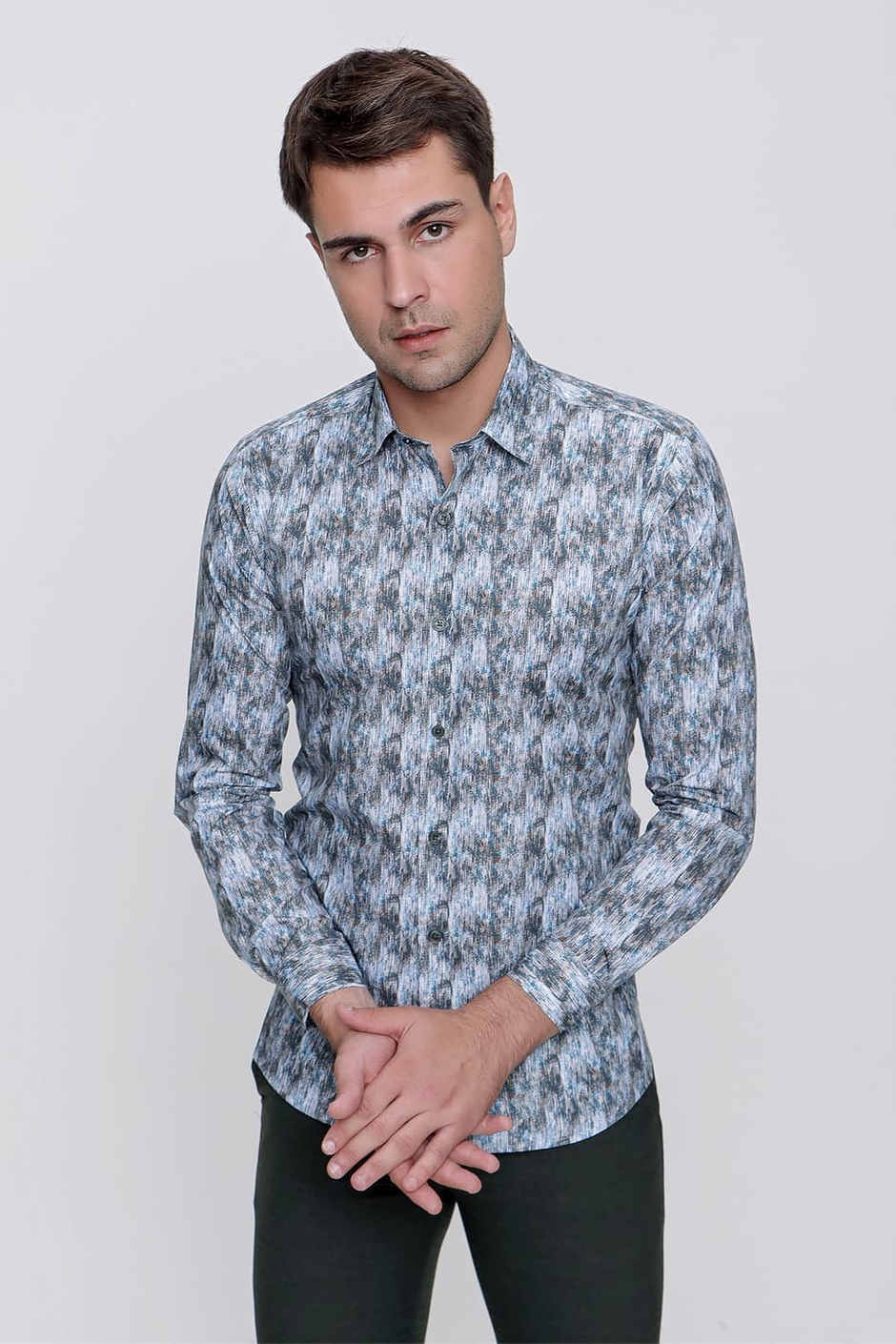 G 1479 Slim Fit Mavi Spor Gömlek