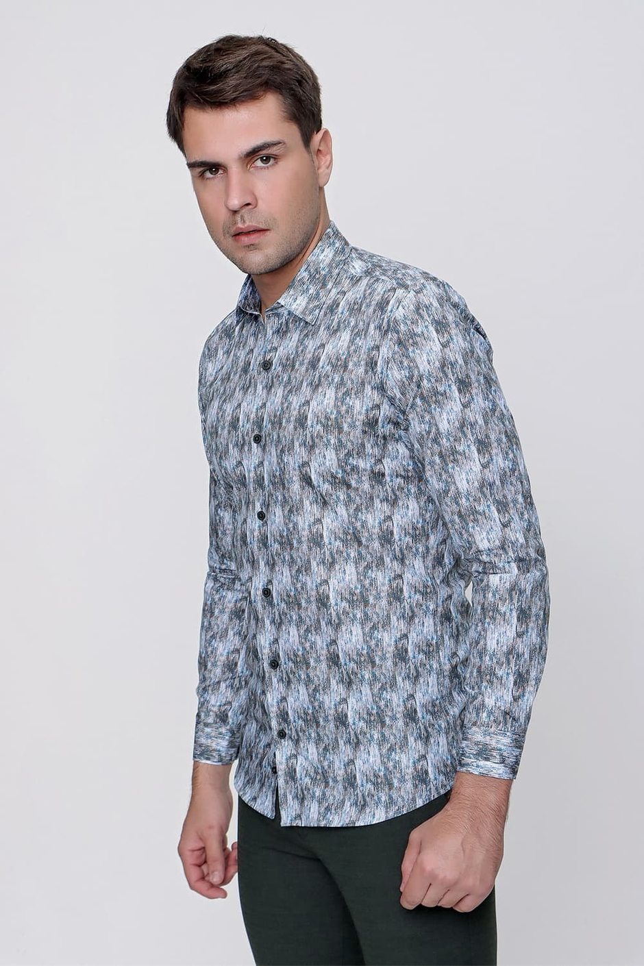 G 1479 Slim Fit Mavi Spor Gömlek