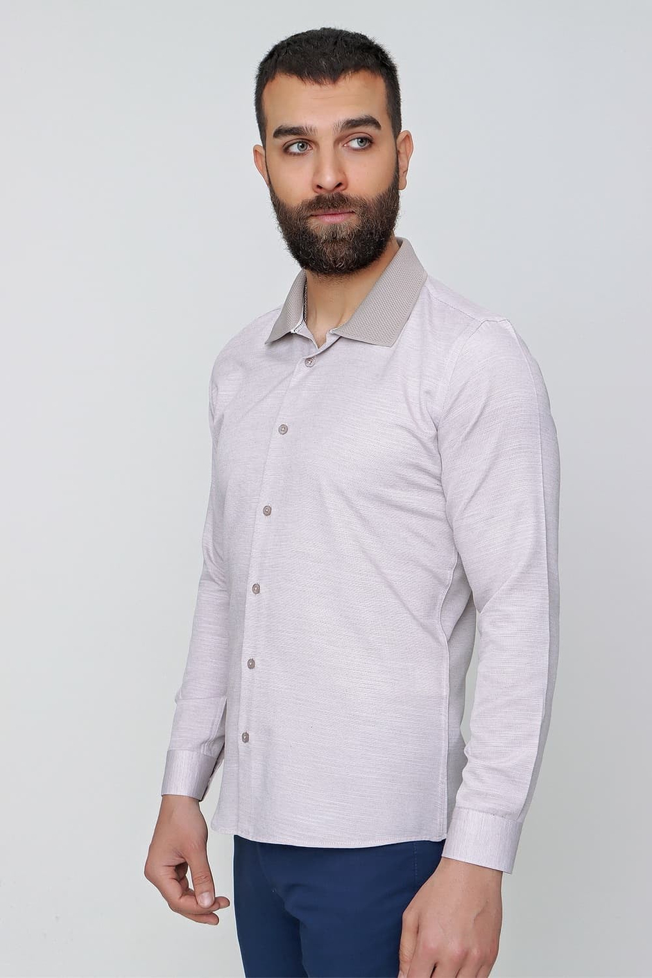 G 1491 Slim Fit Bej Spor Gömlek