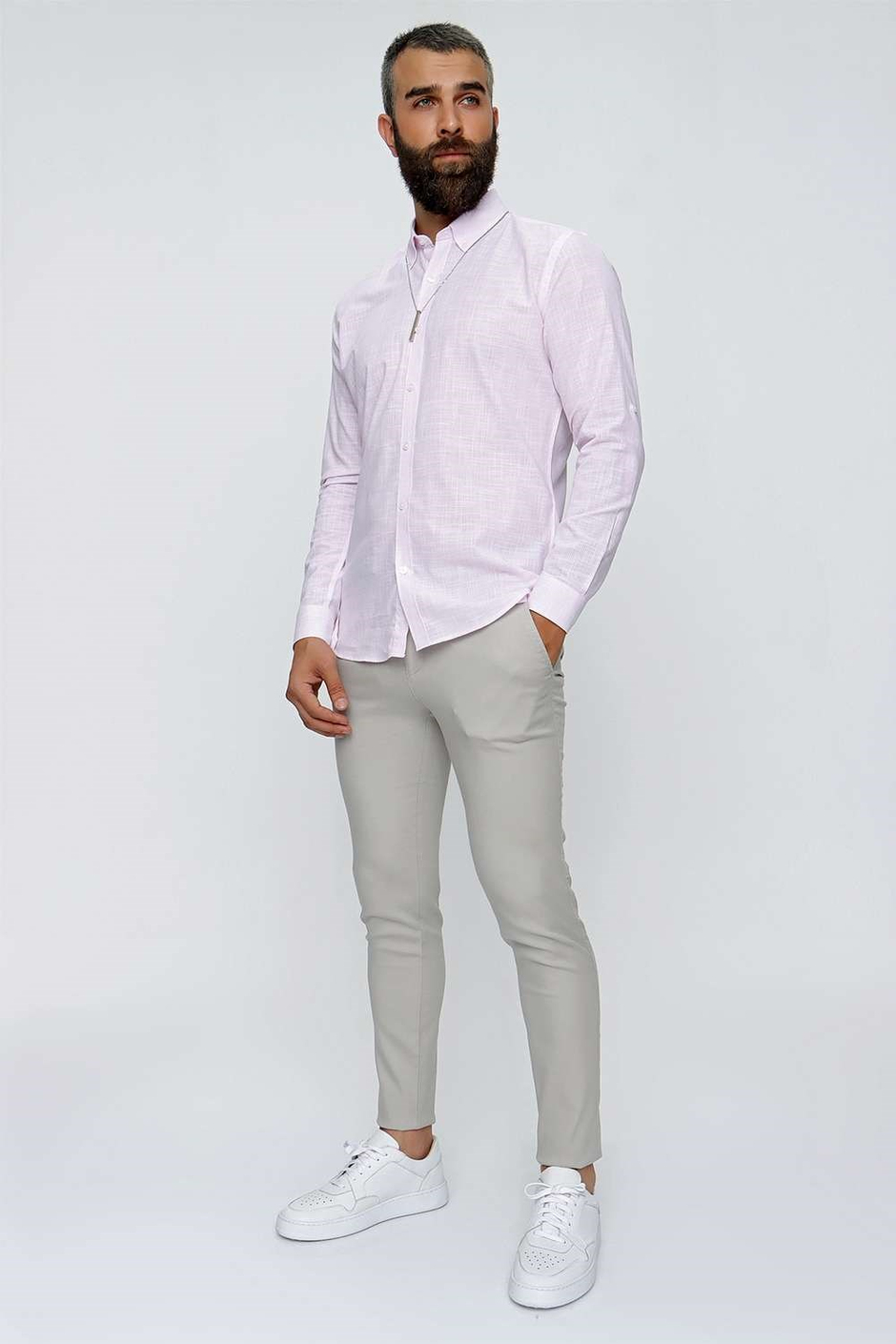 G 1513 Slim Fit Pembeyaz Spor Gömlek