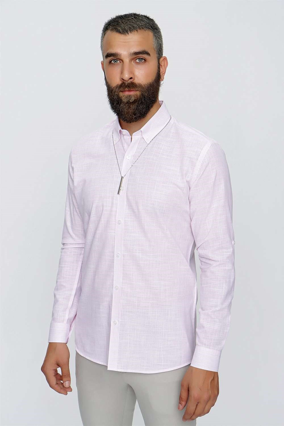 G 1513 Slim Fit Pembeyaz Spor Gömlek