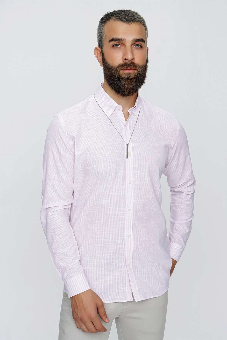 G 1513 Slim Fit Pembeyaz Spor Gömlek