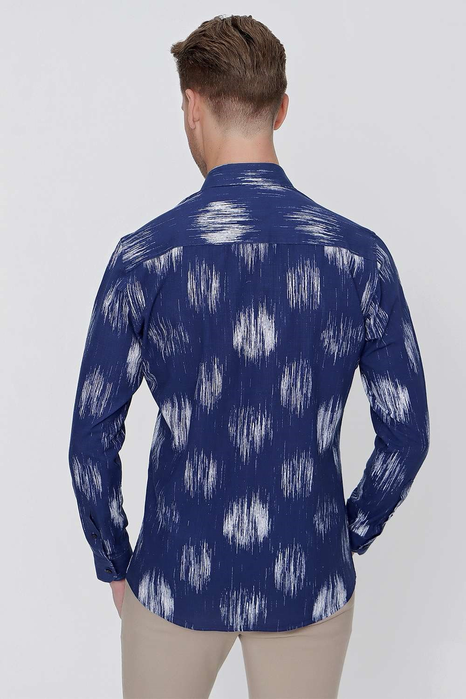 Slim Fit %100 Pamuk Lacivert Desenli Gömlek G 1515