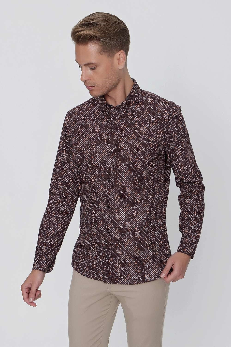 G 1520 Slim Fit Kahve Spor Gömlek