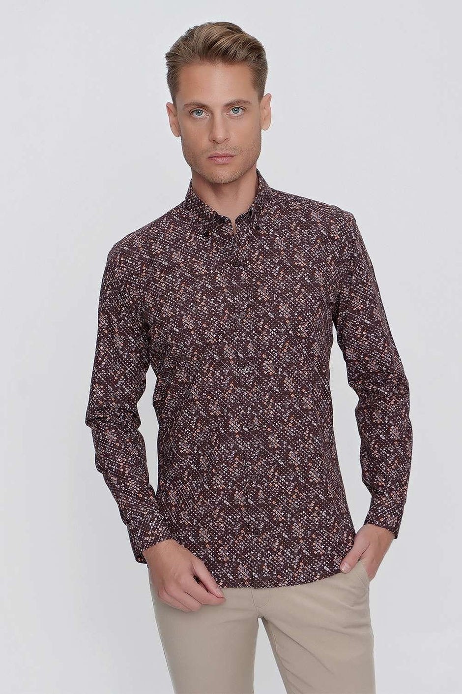 G 1520 Slim Fit Kahve Spor Gömlek