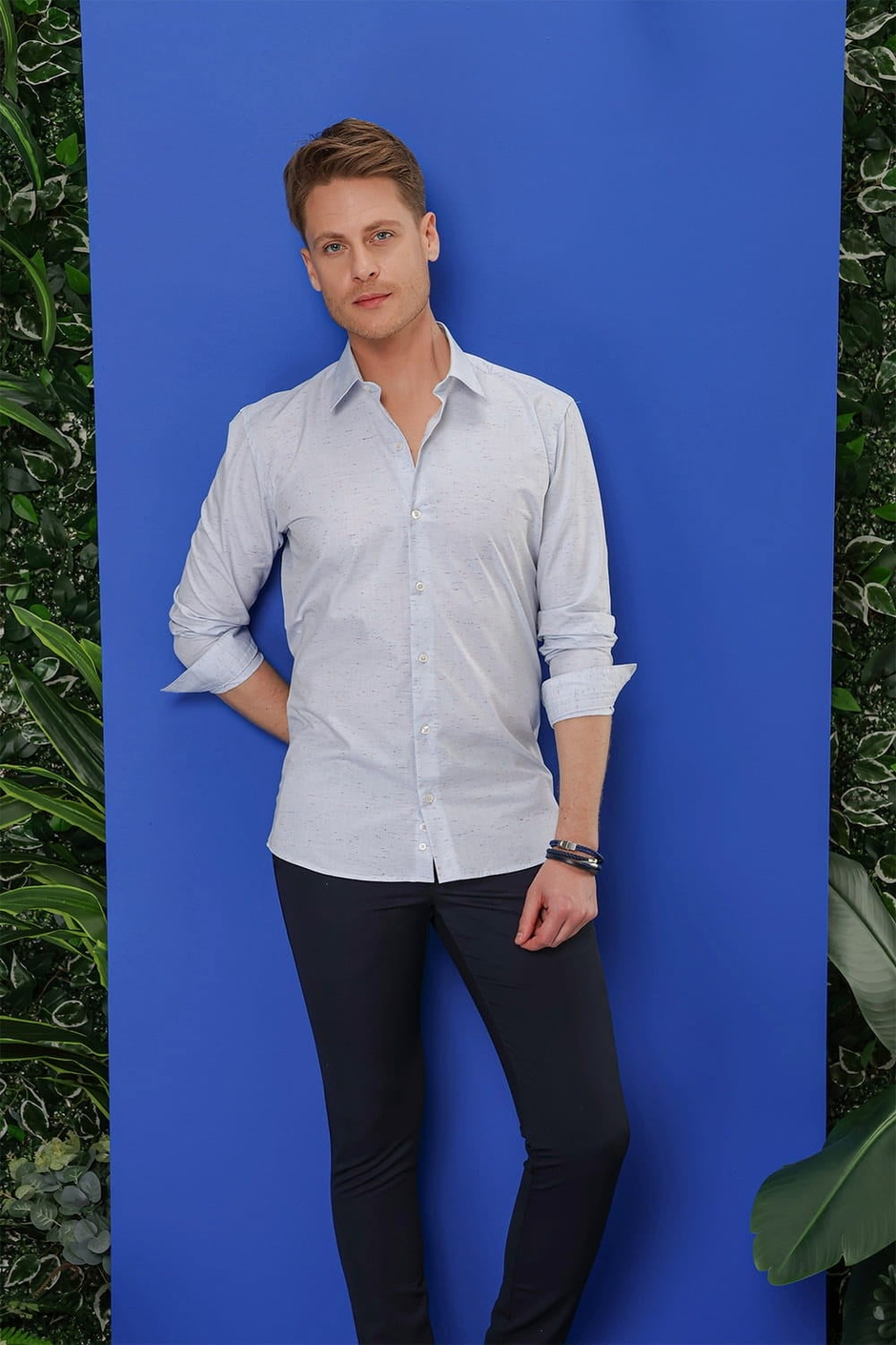 G 1532 Slim Fit Mavi Klasik Gömlek