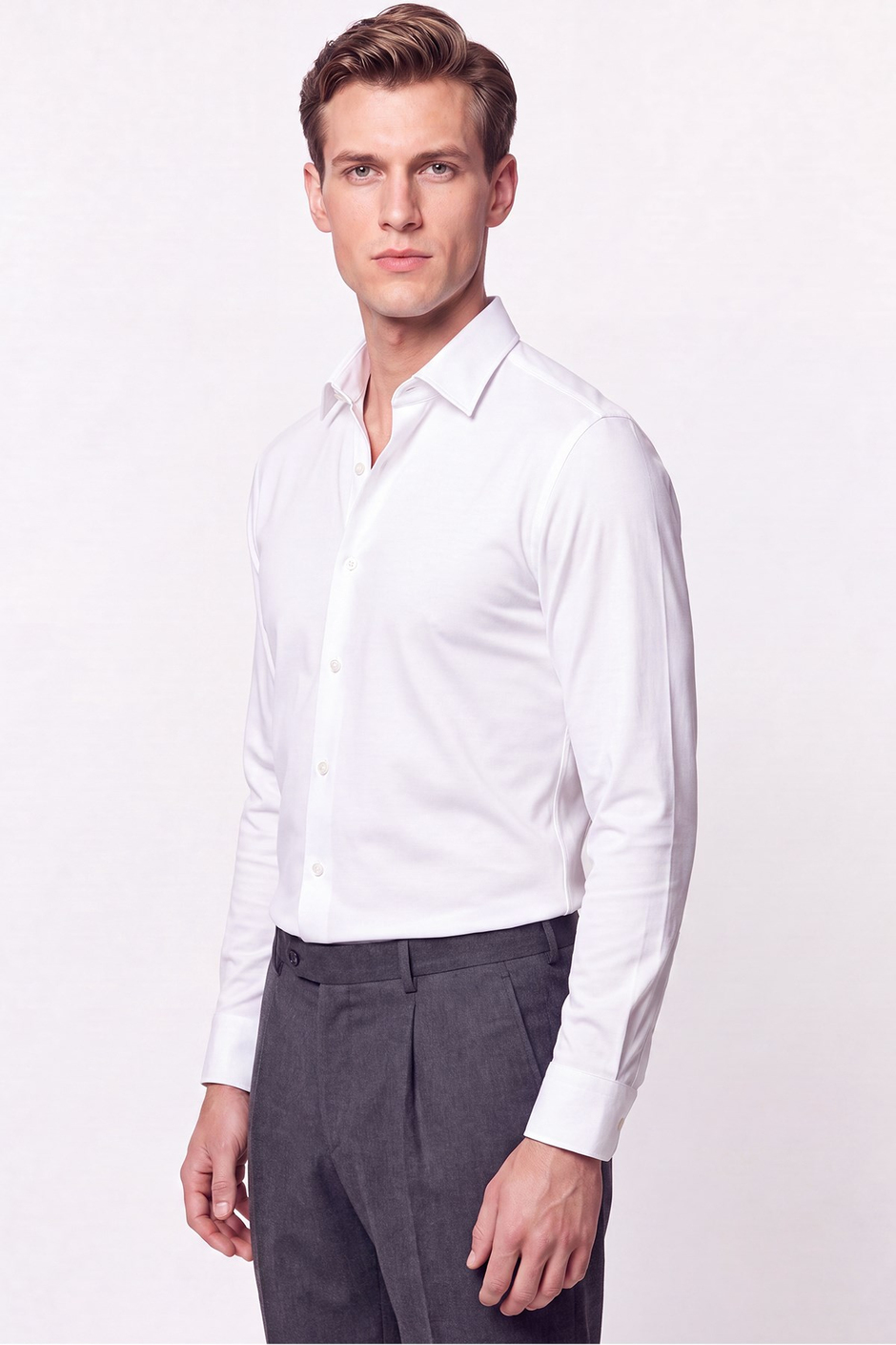 Slim Fit Esnek Pamuklu Beyaz Gömlek G 1607