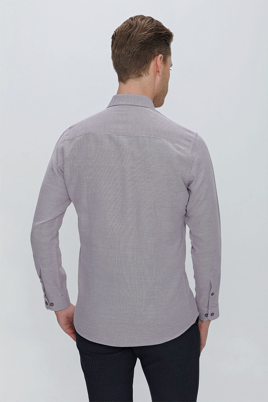GK 672 Slim Fit Bordo Klasik Gömlek