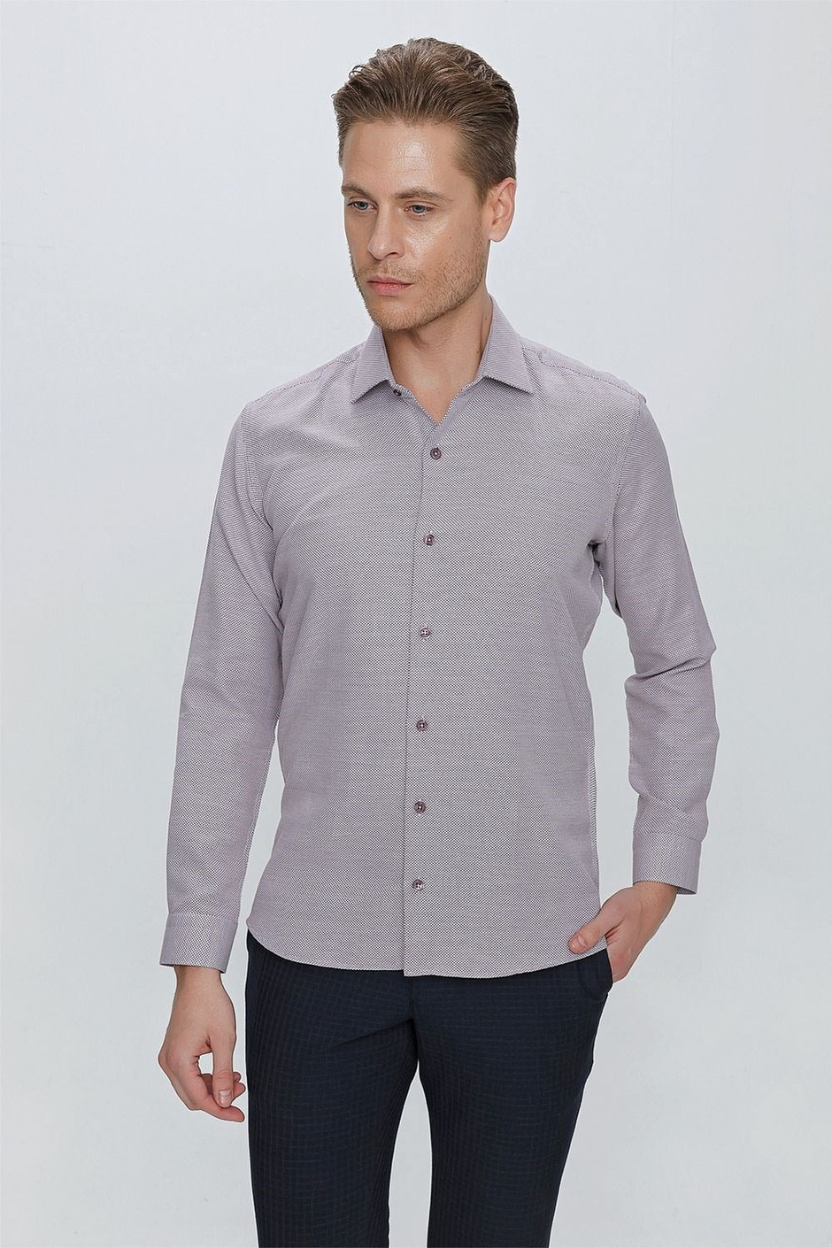 GK 672 Slim Fit Bordo Klasik Gömlek