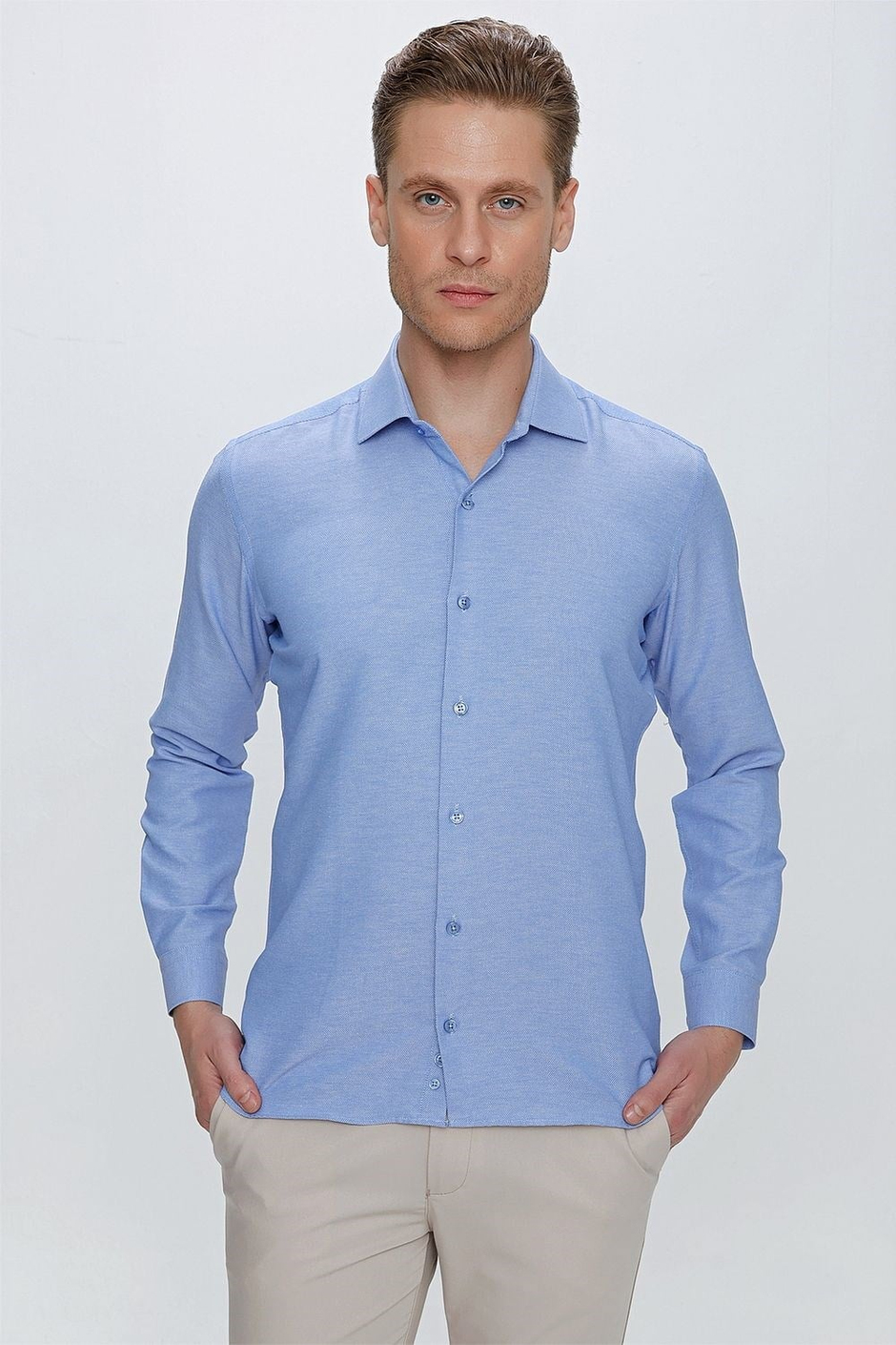 GK 673 Slim Fit Mavi Klasik Gömlek