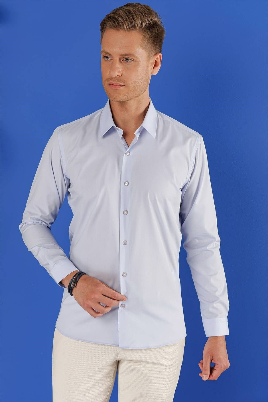 GK 683 Slim Fit Açık Mavi Klasik Gömlek