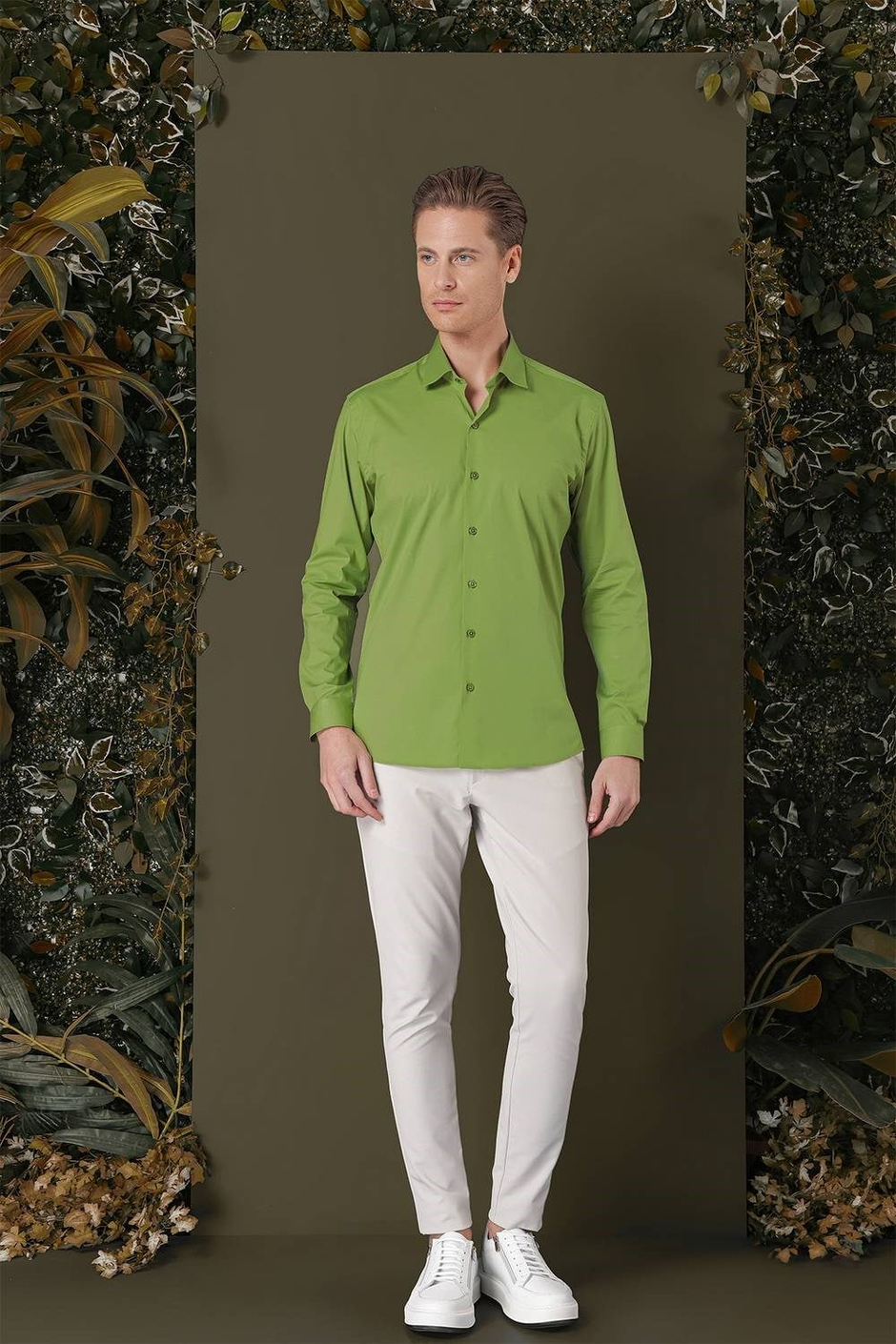 GK 709 Slim Fit Yeşil Klasik Gömlek