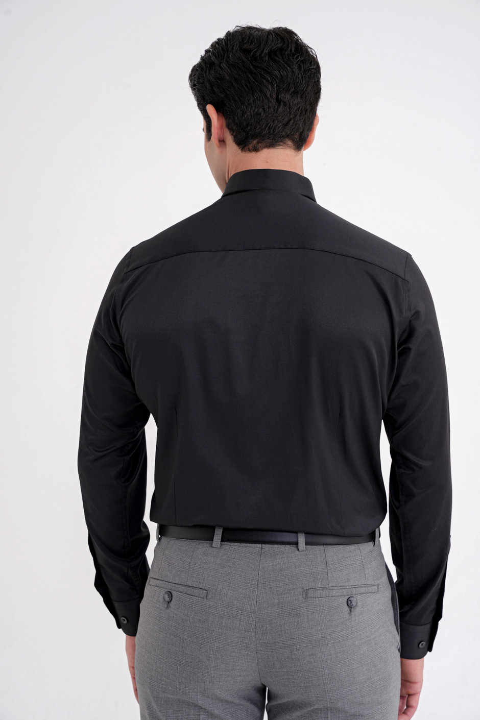 Slim Fit Kravat Yaka Esnek Pamuklu Siyah Gömlek GK 752