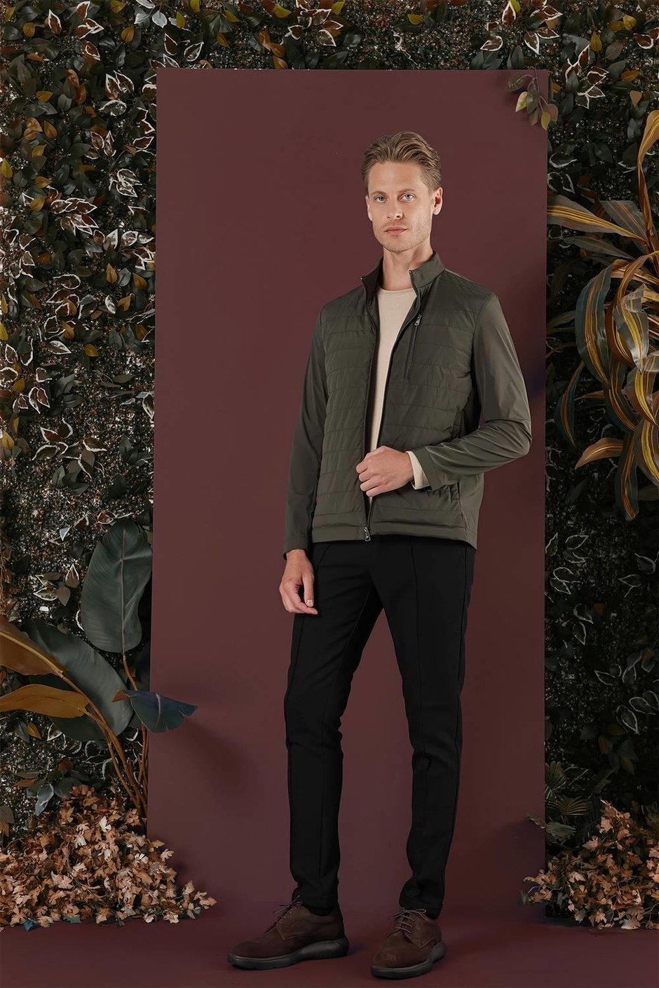 Slim Fit Hakim Yaka Yan Cep Fermuarlı Haki Rüzgarlık Mont MT 168