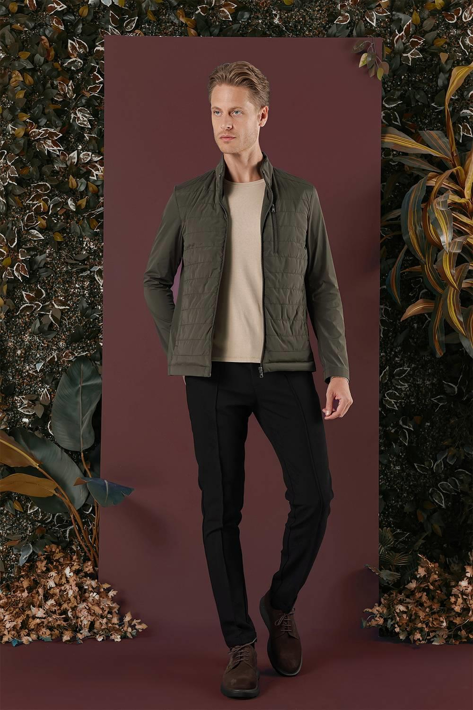 Slim Fit Hakim Yaka Yan Cep Fermuarlı Haki Rüzgarlık Mont MT 168